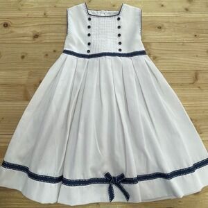 Friedknit Creations Girls White Corduroy Dress‎ Blue Trim 2T Bow
